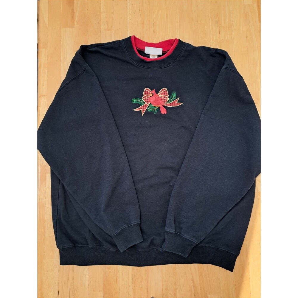 Vintage MC Sportswear Christmas Grandma Black Sweatshirt Size XXL Cardinal Bird